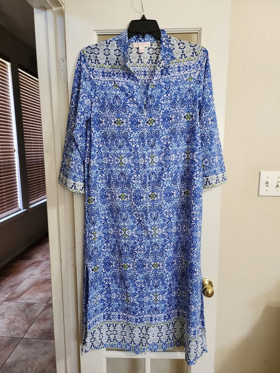 Oscar de la Renta Dresses & Skirts - Oscar de la Renta Pink Label Blue Tile Print Caftan Lounge Dress Size Small